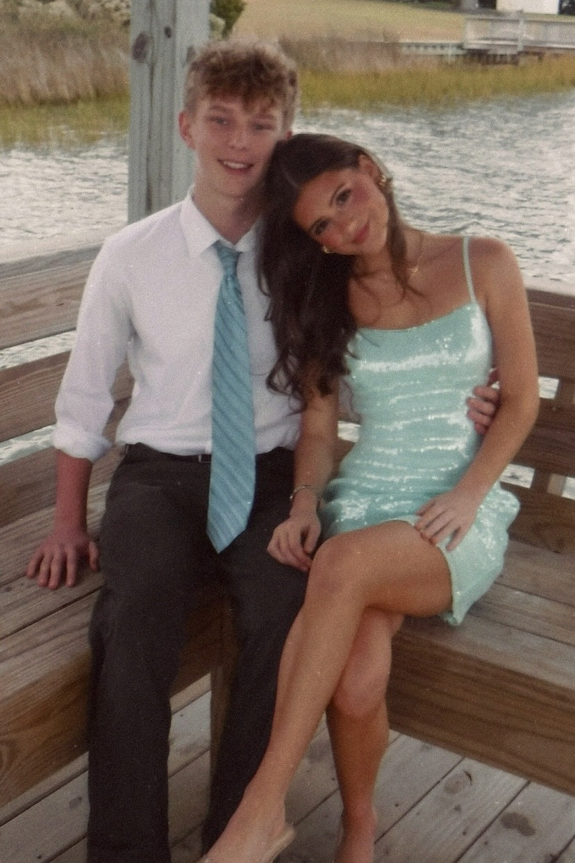 Bling Mint Green Spaghetti Straps A Line Sequins Short Homecoming Dress AS1345