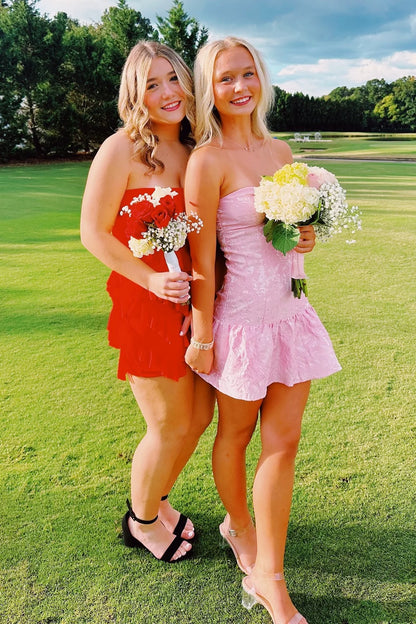 Cute Sweetheart Pink Bodycon Short Ruffles Hem Homecoming Dress AS1346