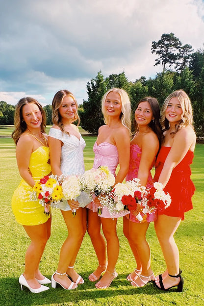 Cute Sweetheart Pink Bodycon Short Ruffles Hem Homecoming Dress AS1346