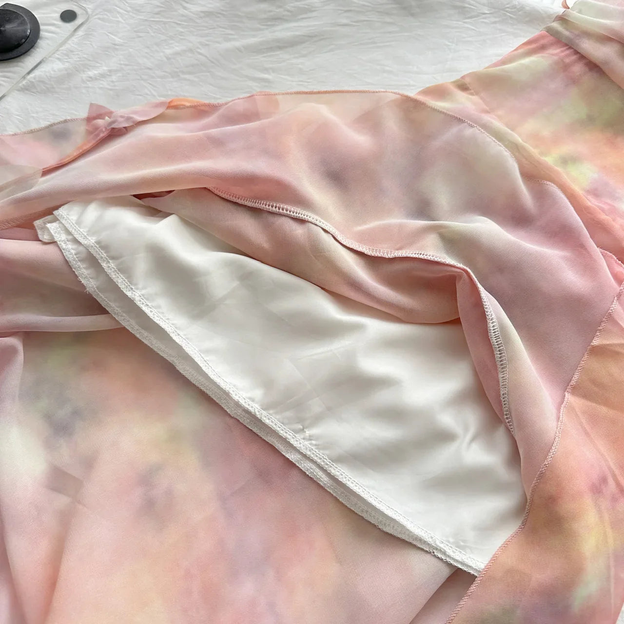 Dreamy Pink Watercolor 3D Floral One Shoulder Spaghetti Straps Ruched Bust Tiered Ruffle High Low Chiffon A Line Short Homecoming Dress AS1349