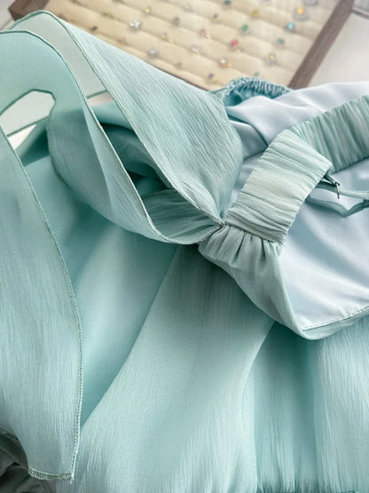 Chic Mint Thin Spaghetti Straps Sheer Chiffon Off Shoulder Bow Sweetheart A Line Ruffle Short Homecoming Dress AS1350