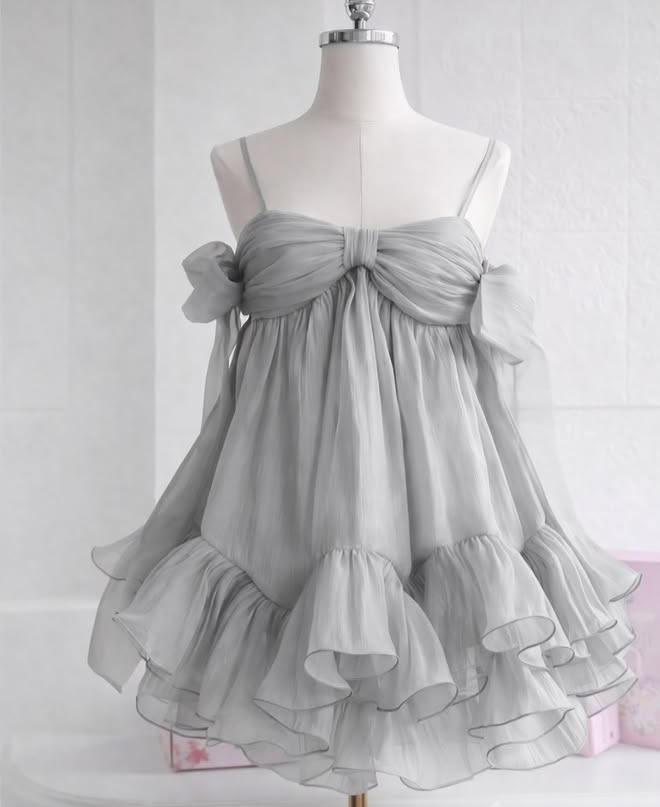 Chic Mint Thin Spaghetti Straps Sheer Chiffon Off Shoulder Bow Sweetheart A Line Ruffle Short Homecoming Dress AS1350