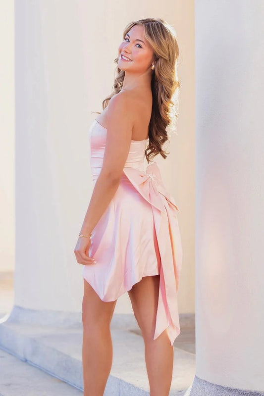 Pretty Light Pink Strapless A Line Short Homecoming Dress With Back Bowknot AS1363