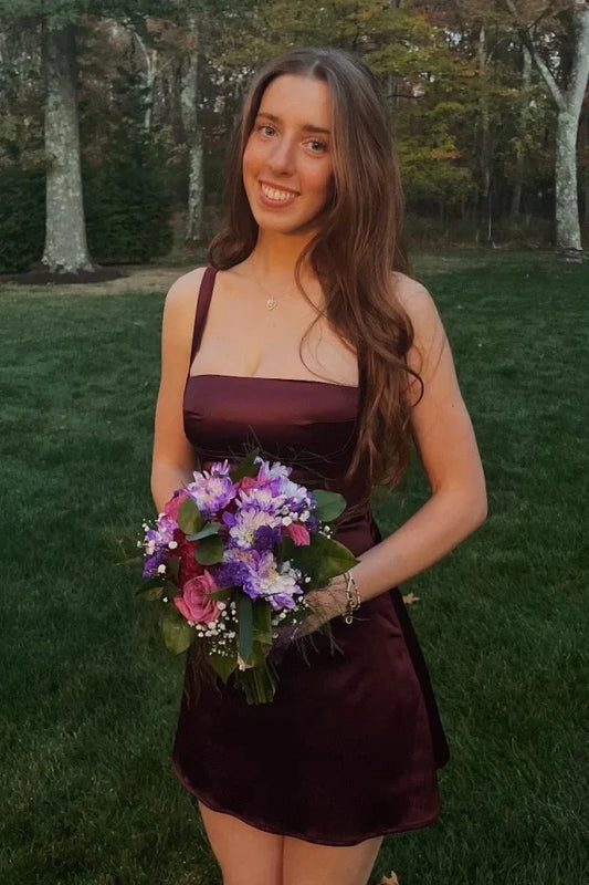 Trendy Plum Spaghetti Straps Sheath Short Homecoming Dress AS1364