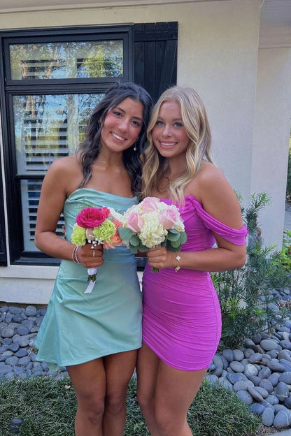 Chic White Off-The-Shoulder Ruched Bodycon Short Homecoming Dress AS1368