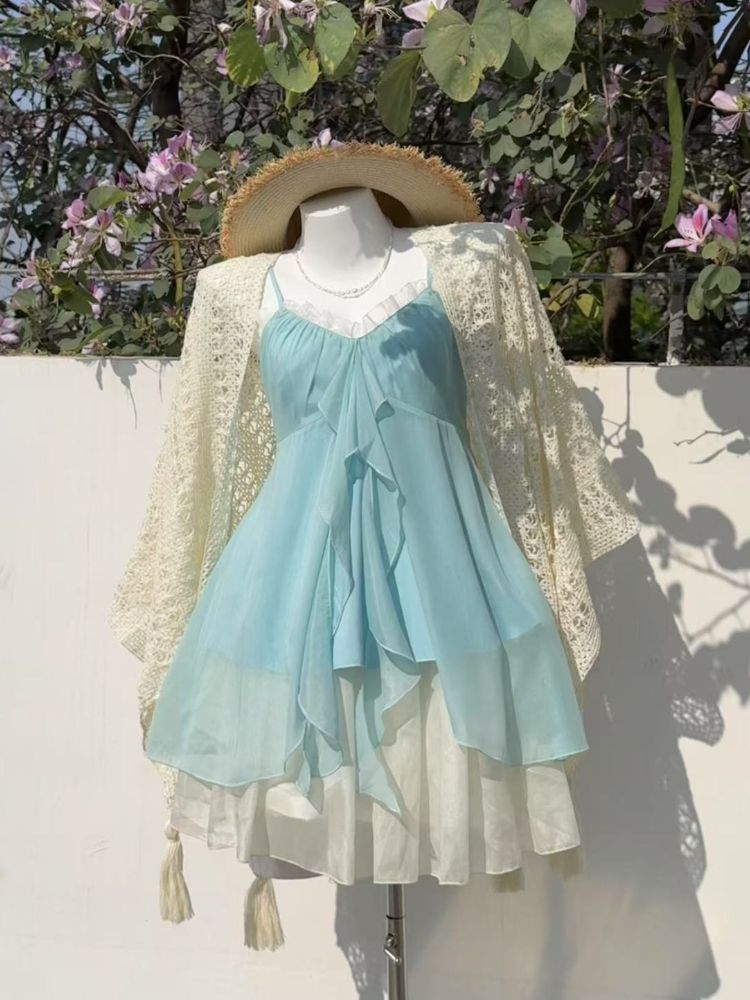 Chic Mint Gradient Spaghetti Straps Runched Multi-Layer Chiffon A Line Short Homecoming Dress AS1372