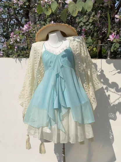 Chic Mint Gradient Spaghetti Straps Runched Multi-Layer Chiffon A Line Short Homecoming Dress AS1372