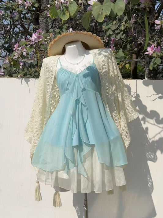 Chic Mint Gradient Spaghetti Straps Runched Multi-Layer Chiffon A Line Short Homecoming Dress AS1372