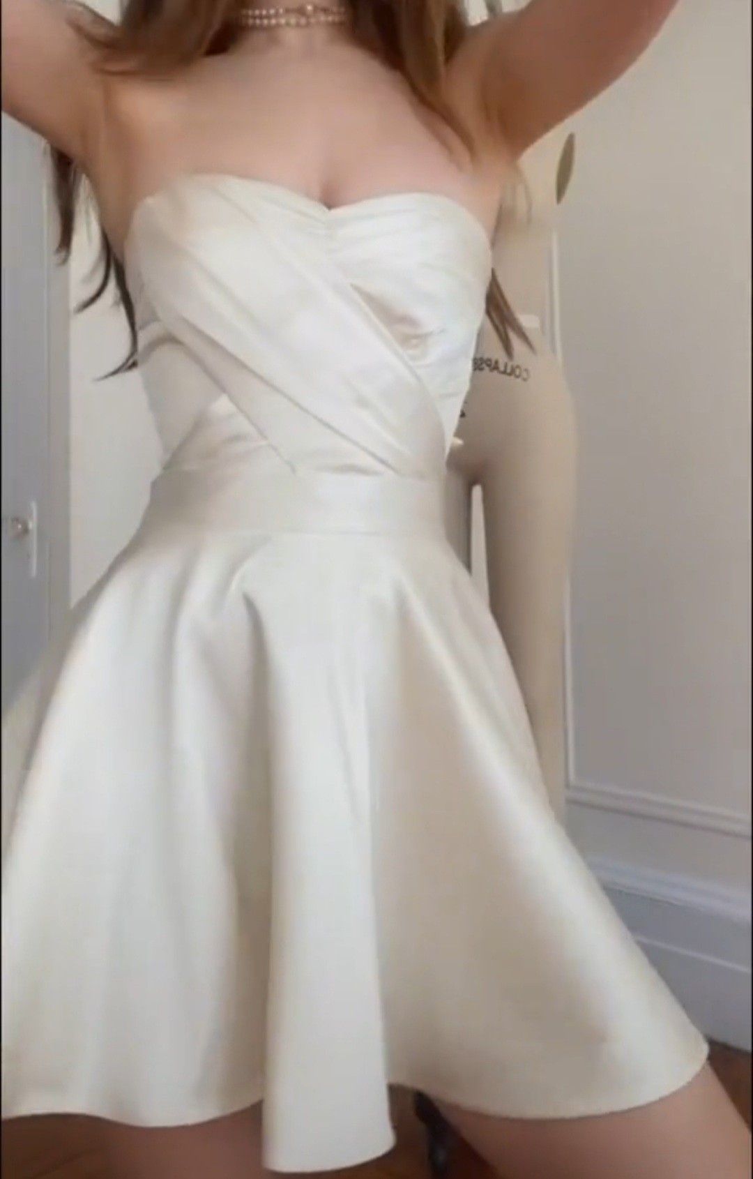 Chic White Strapless Sweetheart Cross Wrap Satin A Line Short Homecoming Dress With Long Ribbon AS1378
