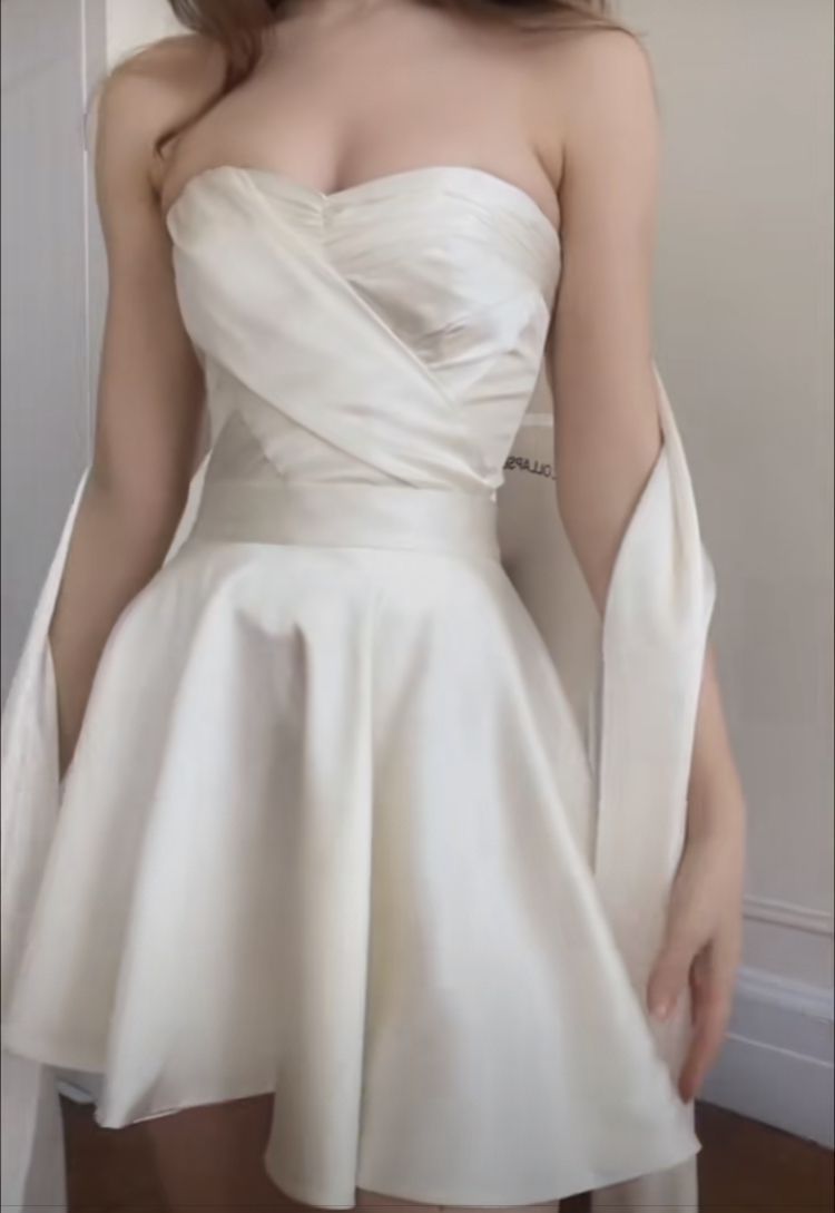 Chic White Strapless Sweetheart Cross Wrap Satin A Line Short Homecoming Dress With Long Ribbon AS1378