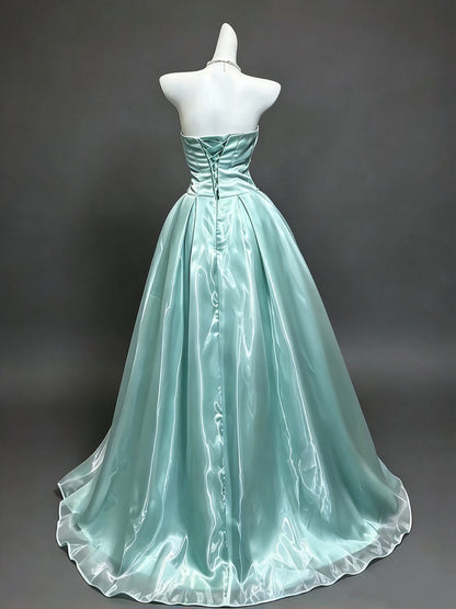 Dreamy Mint Strapless Pearl Chain A-Line Long Prom Dress AD1393