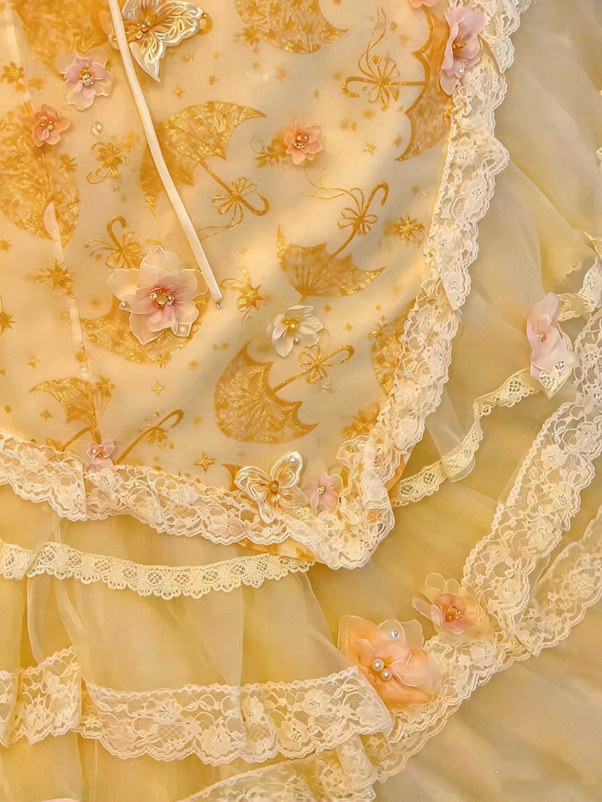 Unique Yellow Strapless Bow Floral Appliques Print Beaded Lace A-Line Long Prom Dress AD1406