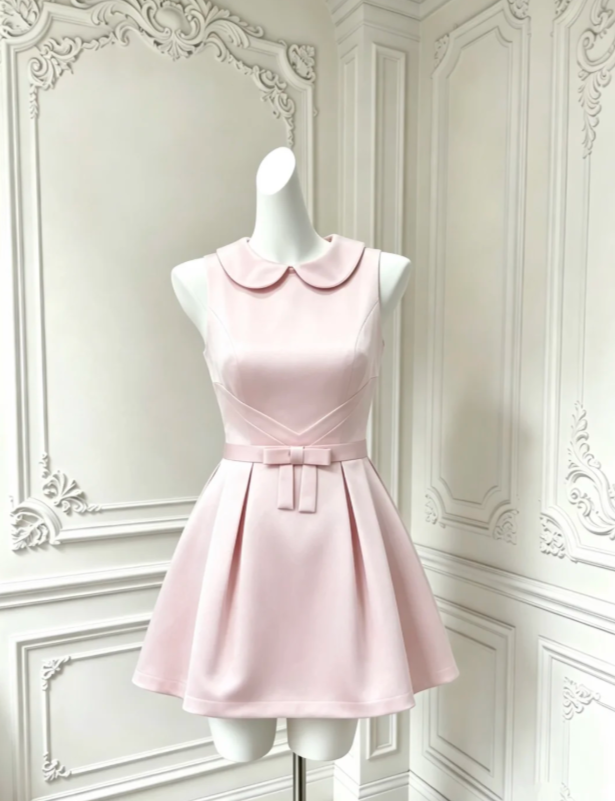 Lovely Pink Sleeveless Round Peter Pan Collar Waist Tie Bow Accent A Line Short Homecoming Dress AS1425