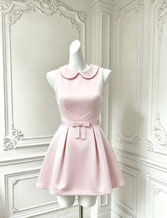 Lovely Pink Sleeveless Round Peter Pan Collar Waist Tie Bow Accent A Line Short Homecoming Dress AS1425