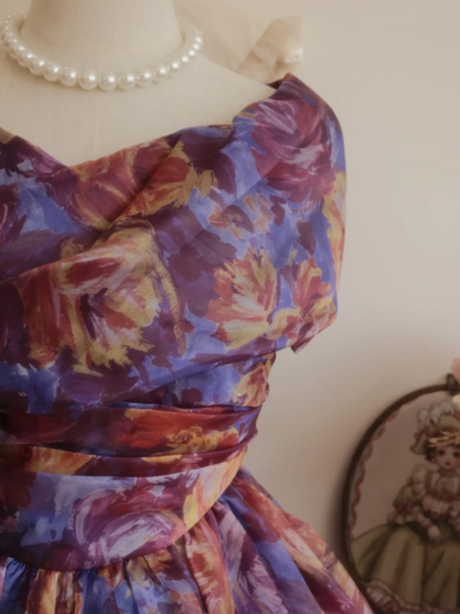 Elegant Vintage Purple Floral Off The Shoulder Wrap Bodice Waist Flower A-Line Short Homecoming Dress AS1474