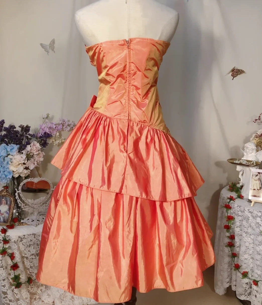 Chic Orange Strapless Sweetheart Neck Ruched Rhinestone Bow A Line Short Homecoming Dress AS1475