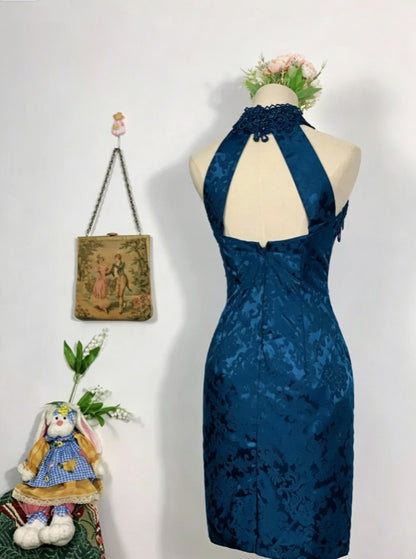 Vintage Royal Blue Strapless Sweetheart Lace Trim Jacquard Bodycon Short Homecoming Dress AS1476