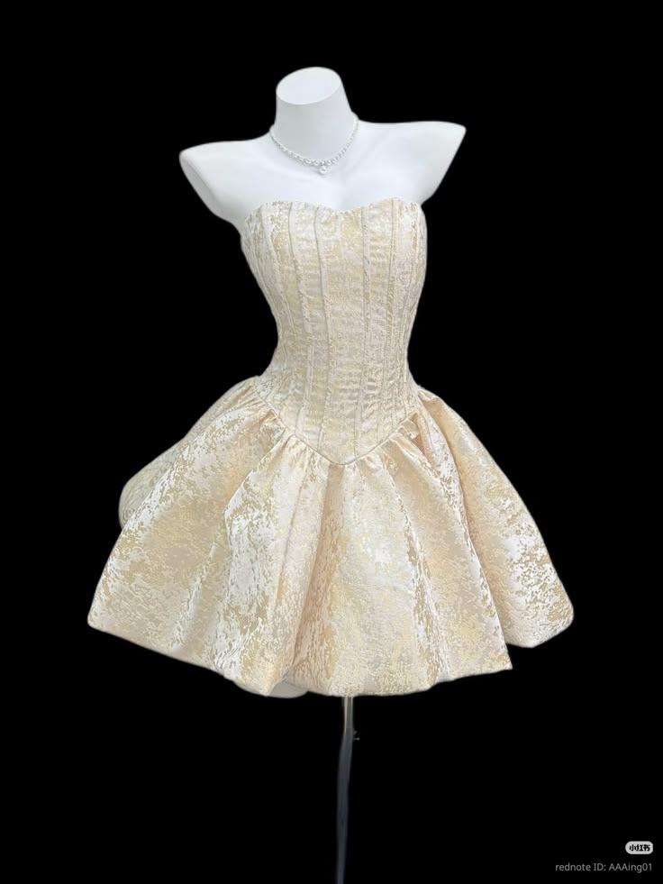 Luxurious Champagne Jacquard Strapless Corset A Line Short Homecoming Dress AS1494