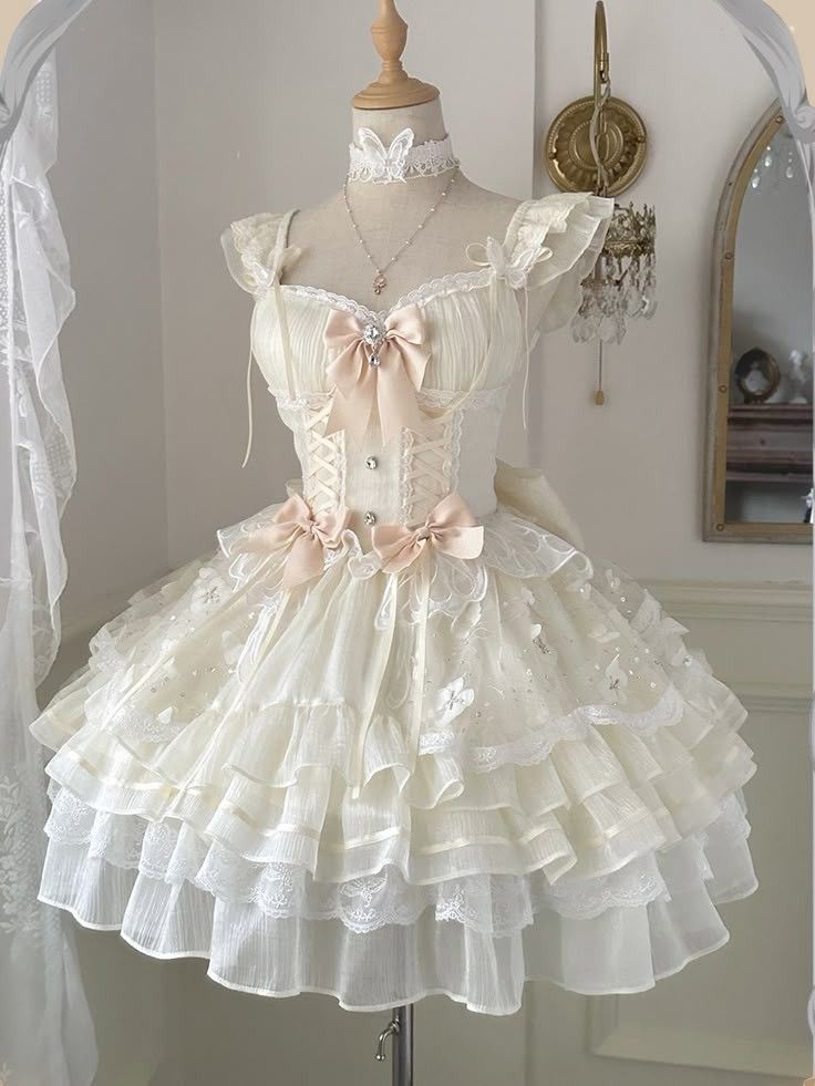 Sweet Ivory Flutter Strap Pink Bow Floral Appliques Sequin Tiered Ruffle A Line Short Homecoming Dress AS1498
