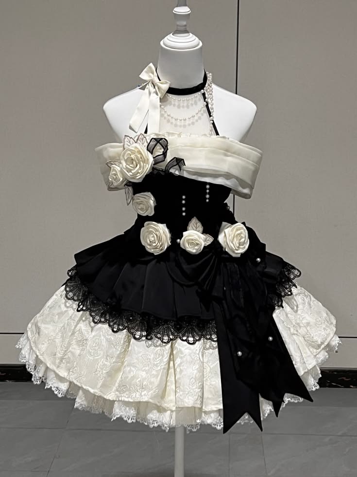 Elegant Black White Off Shoulder Halter Rose Applique A Line Short Homecoming Dress AS1504
