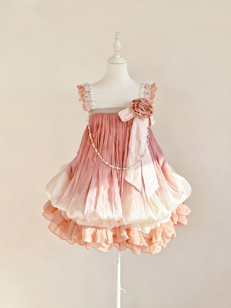 Romantic Peach Pink Gradient Lace Strap Square Neck Rose Bow Beaded Chain A Line Puff Balloon Short Homecoming Dress AS1512