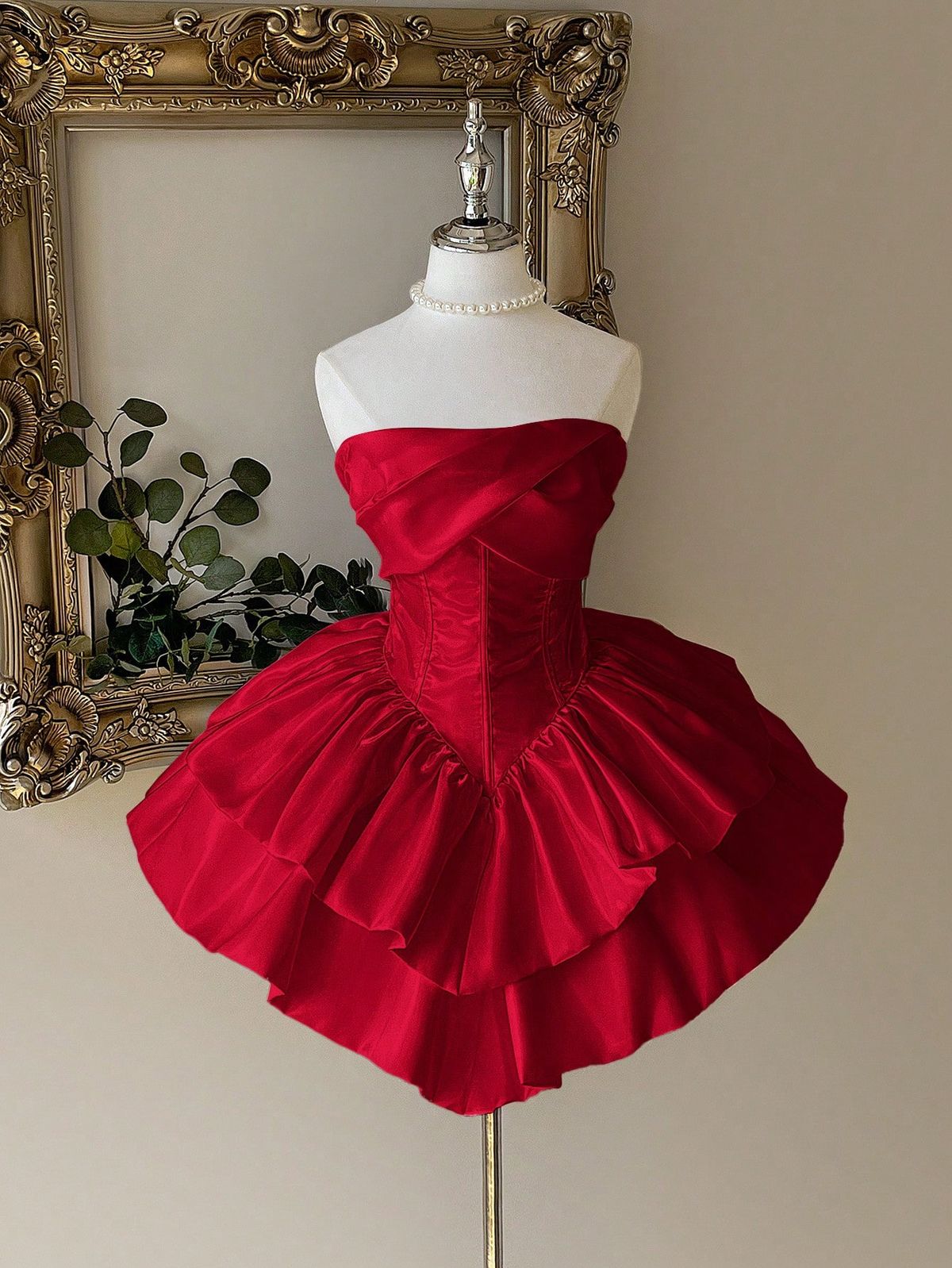 Chic Navy Strapless Fold Over Satin Corset Tiered Ruffle A Line Short Homecoming Dress AS1530