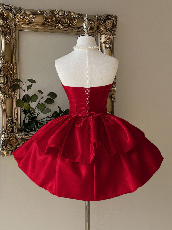Chic Navy Strapless Fold Over Satin Corset Tiered Ruffle A Line Short Homecoming Dress AS1530