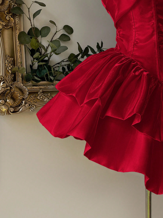 Chic Navy Strapless Fold Over Satin Corset Tiered Ruffle A Line Short Homecoming Dress AS1530
