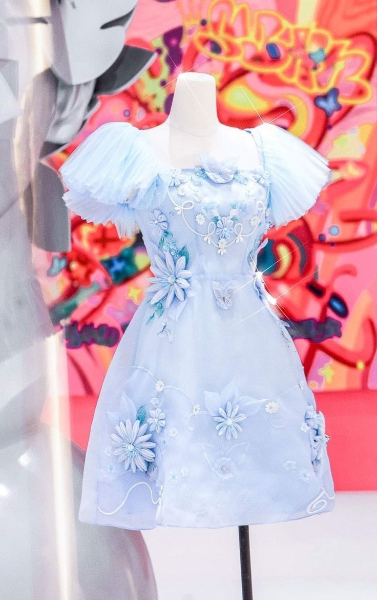 Romantic Light Blue Square Neck Puff Short Sleeve 3D Floral Appliques A Line Short Homecoming Dress AS1538
