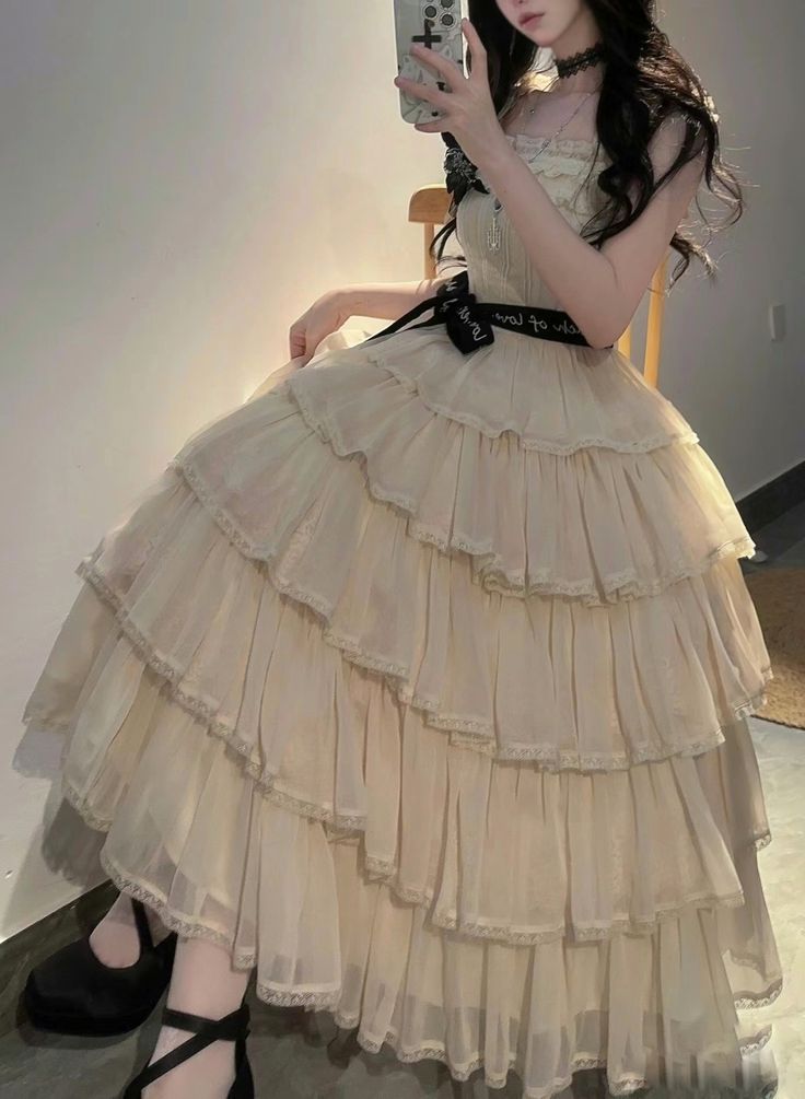 Vintage Ivory Square Neck Straps Black Ribbon Waist Bow Tiered Ruffle A Line Midi Homecoming Dress AS1566