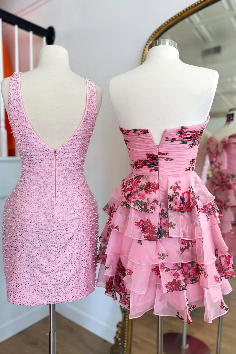 Floral Tiered Ruffle Homecoming Dress With Sweetheart Neckline And Bow Detail AS158