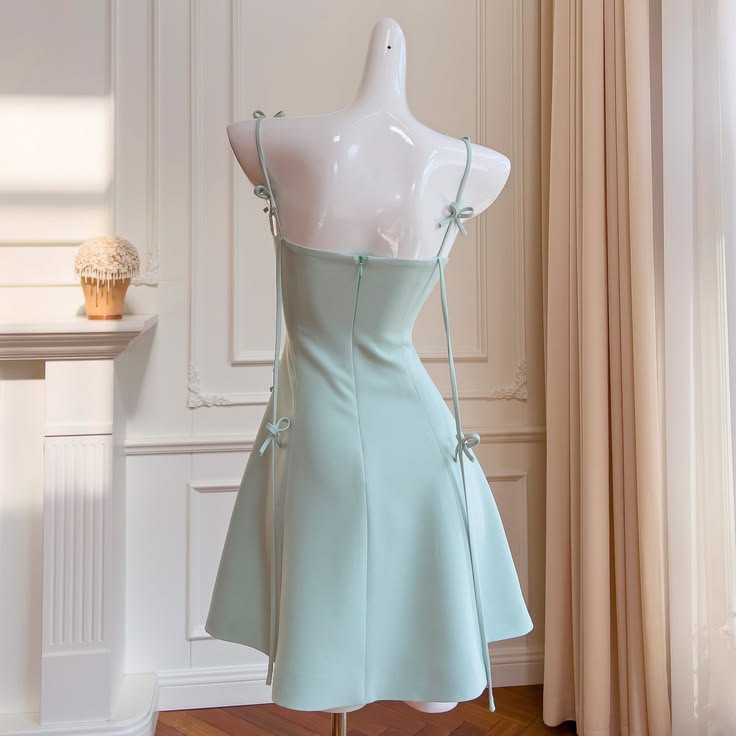 Refreshing Mint Green Sweetheart Neck Spaghetti Strap 3D Bow A Line Short Homecoming Dress AS1585