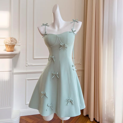 Refreshing Mint Green Sweetheart Neck Spaghetti Strap 3D Bow A Line Short Homecoming Dress AS1585