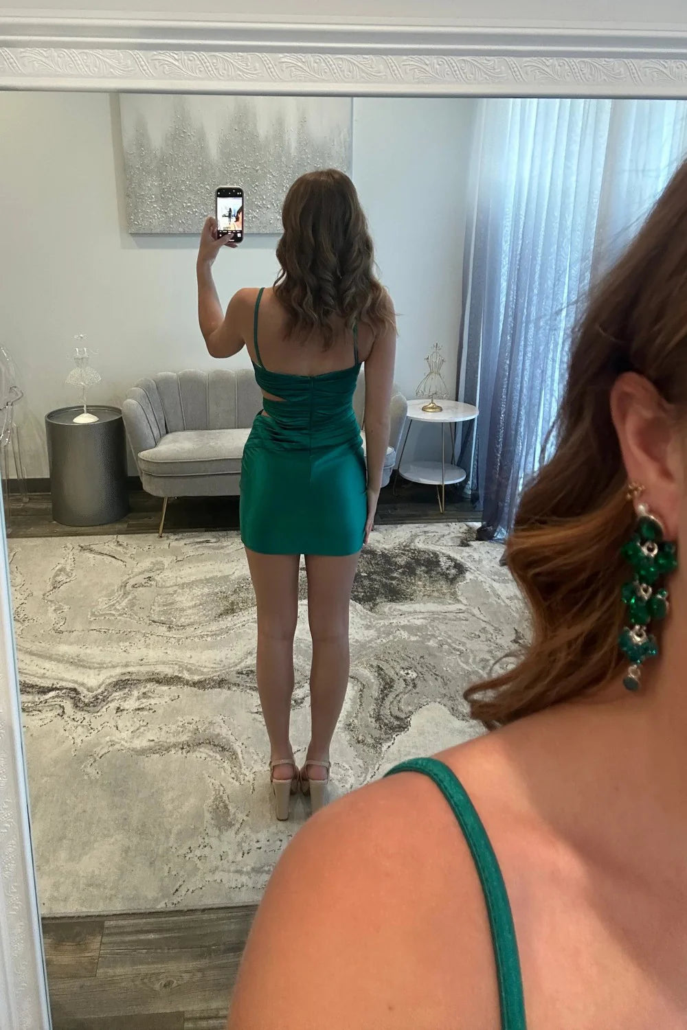 Stylish Cutout Bodycon Spaghetti Straps Homecoming Dress With Ruched Detail AS159