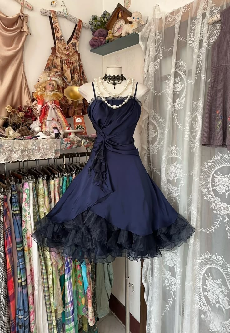 Elegant Navy Blue Spaghetti Strap Side Twist Ruched Waist Ruffled Hem Black Tulle Layer A Line Short Homecoming Dress AS1624