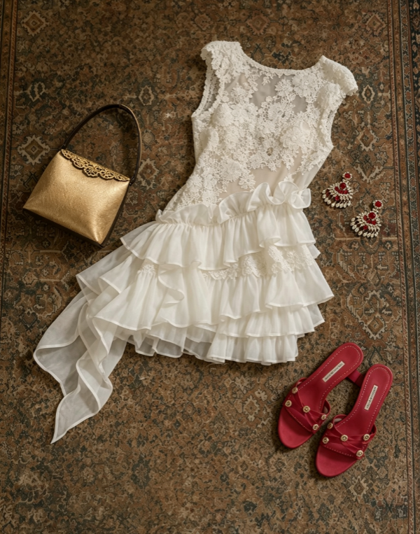Romantic White Sleeveless Round Neck Floral Lace Sheer Bodice Multi-Tier Ruffle Asymmetrical Hem A Line Short Homecoming Dress AS1652