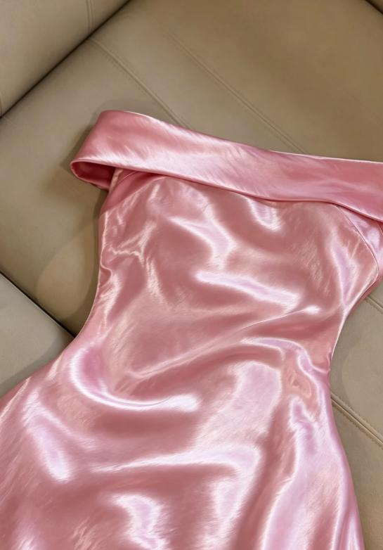 Luxurious Pink Off Shoulder Satin Sheath Short Homecoming Dress AS1677