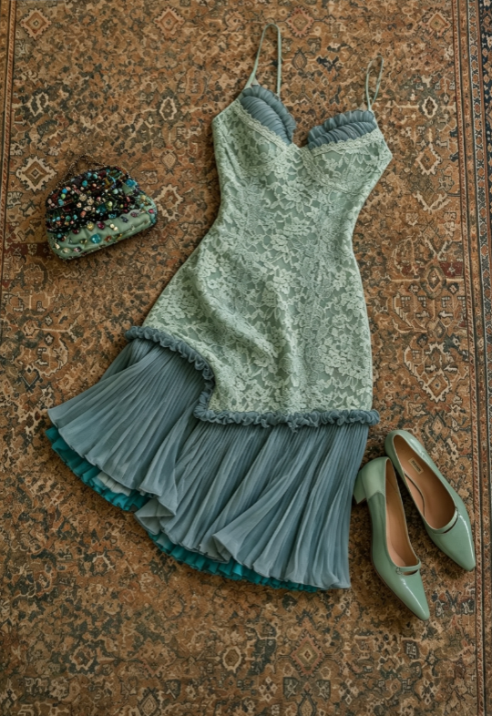 Vintage Green Sweetheart Neck Spaghetti Strap Lace Bodice Pleated Chiffon Hem Bodycon Short Homecoming Dress AS1682
