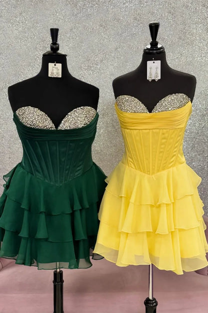 Flowy Dark Blue A-Line Sweetheart Short Layered Chiffon Homecoming Dress AS169