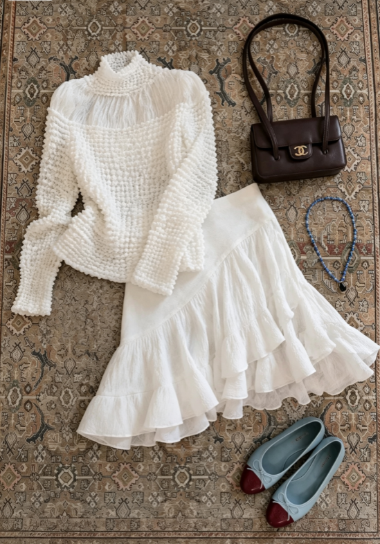 Soft White High Neck Long Sleeve Top Irregular Multi-Layer Ruffled A Line Short Homecoming Dress AS1697
