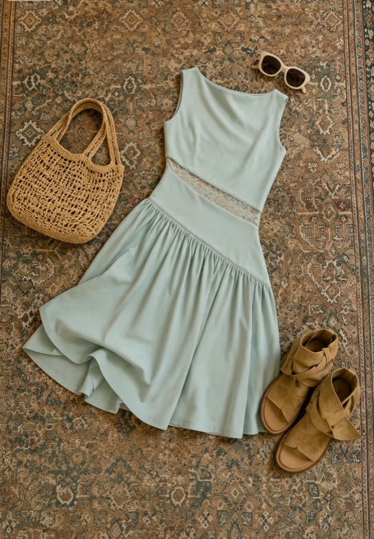 Chic Mint Green Boat Neck Sleeveless Waist Lace Cutout A Line Short Homecoming Dress AS1698