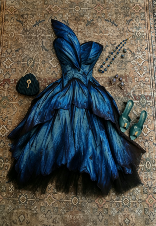 Stunning Royal Blue Butterfly Wing Strapless Corset Layered Tulle Midi A Line Homecoming Dress AS1707