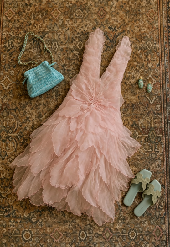 Dreamy Pink V-Neck Sleeveless Organza 3D Petal Floral A Line Short Homecoming Dress AS1716