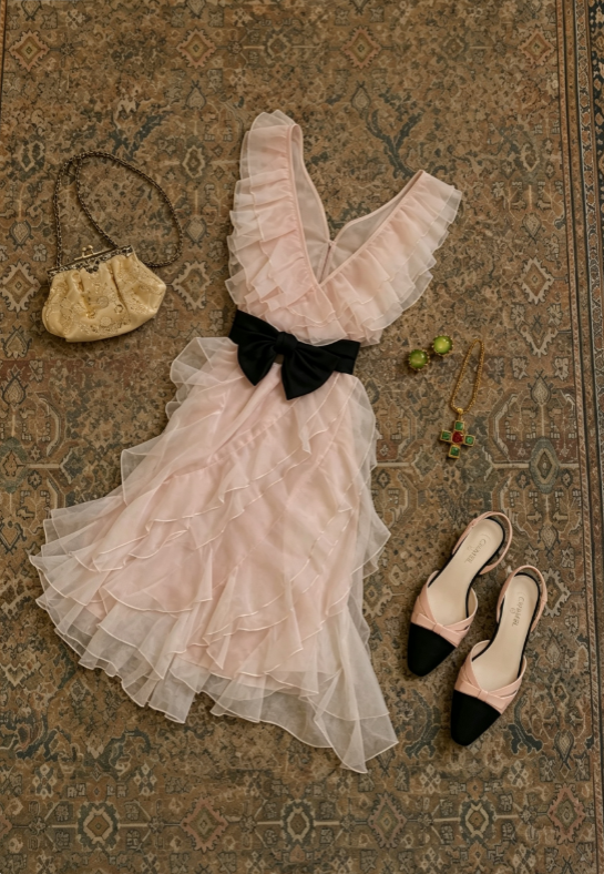 Elegant Blush Pink Deep V Ruffle Sleeveless A Line Short Homecoming Dress With Black Bow Waist AS1725
