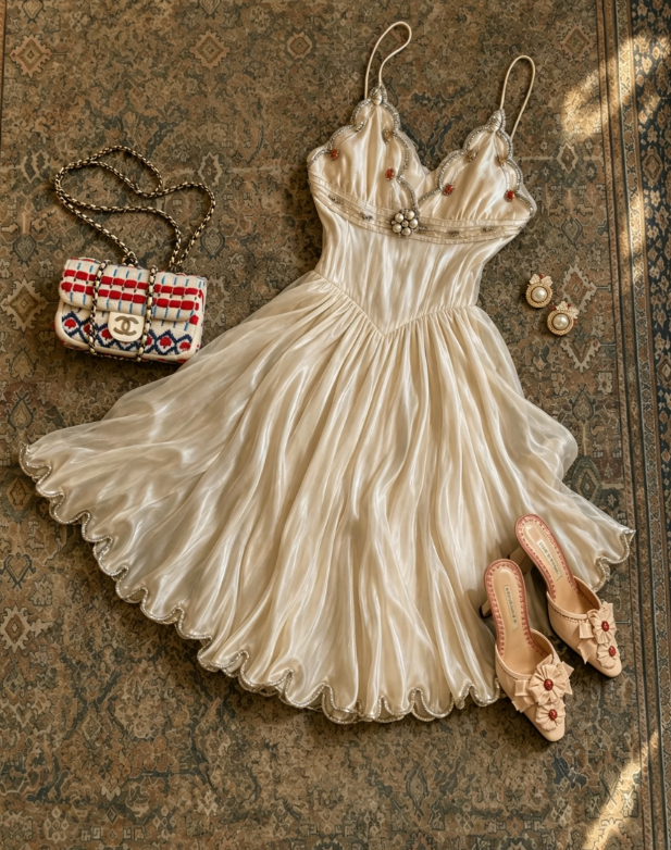 Luxurious Ivory Spaghetti Strap Beaded Silver Edge Wave Hem A Line Short Homecoming Dress AS1730