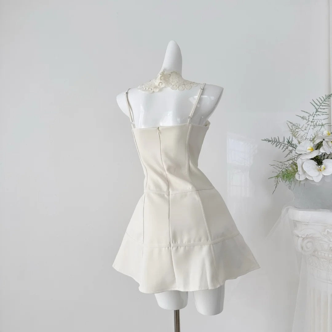 Elegant White Spaghetti Straps Corset A Line Short Homecoming Dress With Ornate Lace Applique And Detachable Lace Choker AS1772