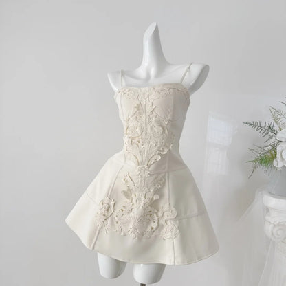 Elegant White Spaghetti Straps Corset A Line Short Homecoming Dress With Ornate Lace Applique And Detachable Lace Choker AS1772