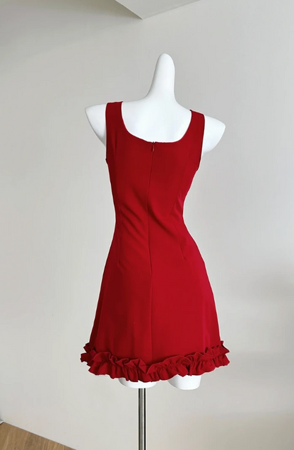 Stunning Red Wide Strap Front Tie V‑Neck Ruffled Hem A‑Line Short Homecoming Dress AS1775