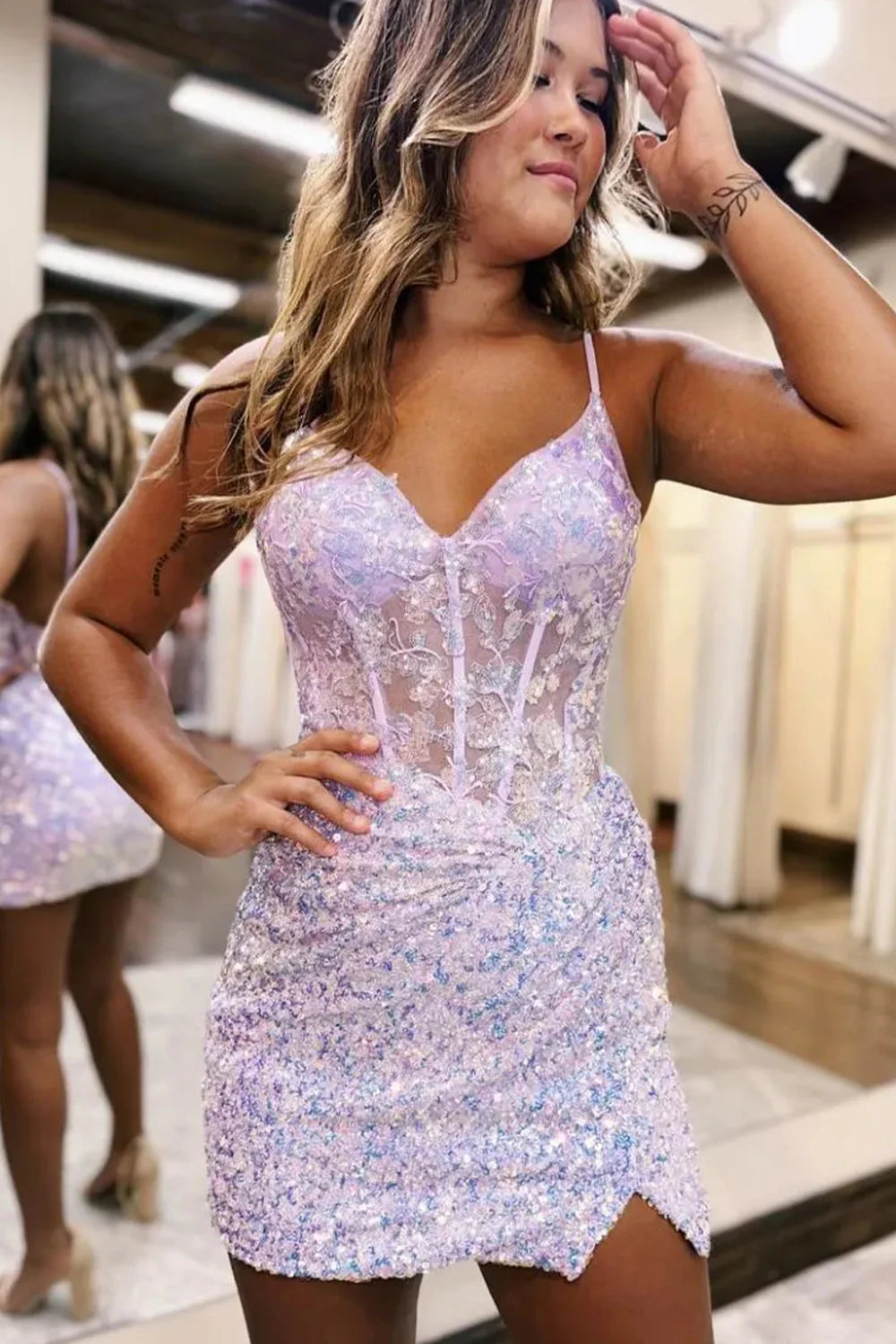 Stunning Sparkly Backless Spaghetti Straps Short Tight Sequin Dress Homecoming Dress AS180