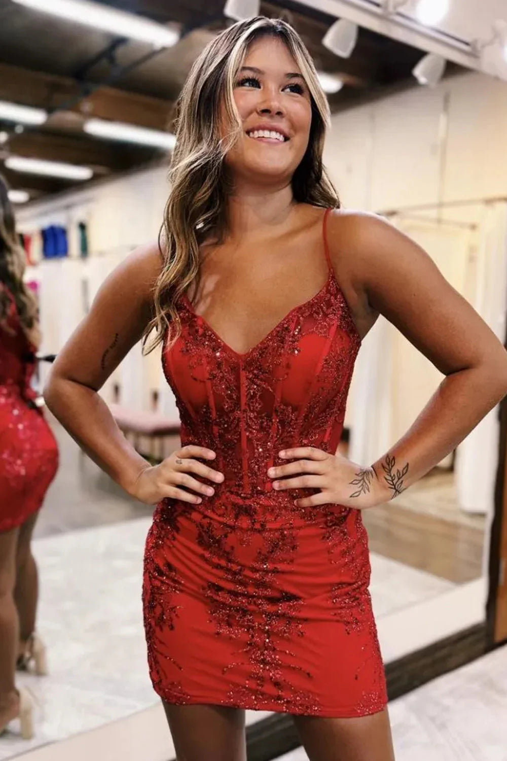 Sparkly Bodycon Spaghetti Straps Short Dress With Sequined Appliques Homecoming Dress AS181